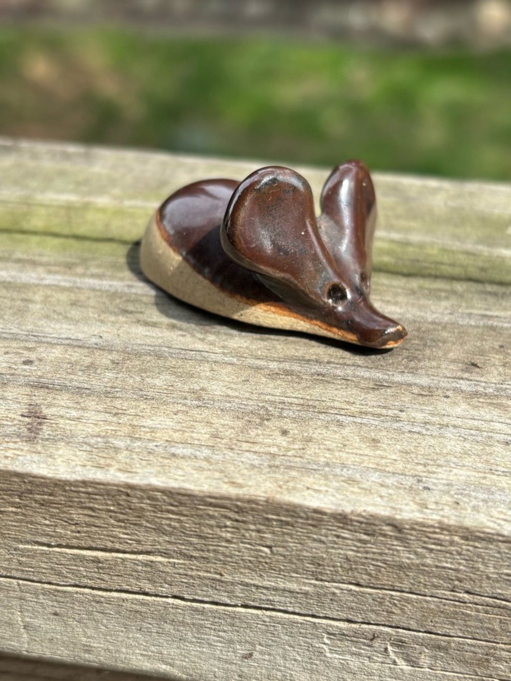 Cute Vintage Handmade Ceramic Pottery Mouse Initials RP Mark Brown ~2”